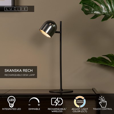 Lucide SKANSKA RECH - Rechargeable Desk lamp Indoor/Outdoor - Battery pack - LED Dim. - CCT - 1x3W 3000K/6000K - IP44 - Grey iron